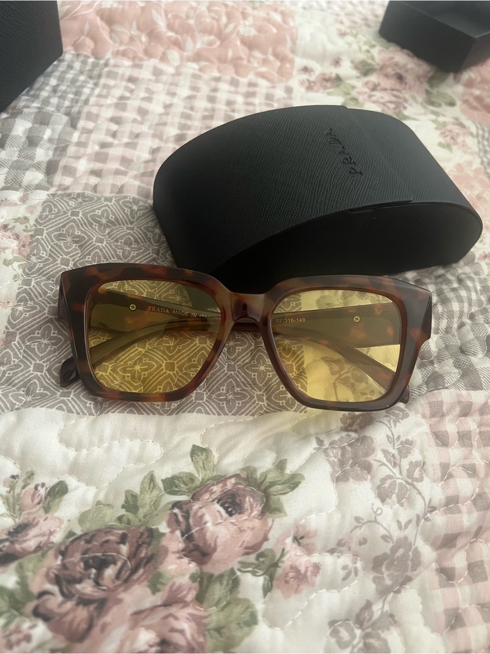 Prada Tortoiseshell Square Sunglasses with Yellow Lenses